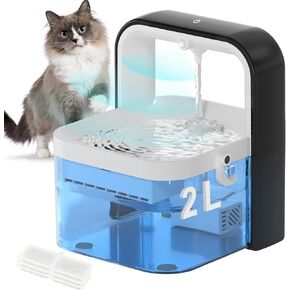 Cordless Cat Water Fountain, 70 oz/2L Sink Automatic Kitten Fountain for Kittens, Battery Operated cat Water Fountain with Motion Sensor and Silent Ball, Ultra Silent Pump, Quadruple Filtration, Blue