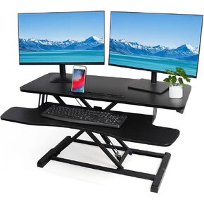 Standing Desk Converter,37.4" Stand up Desk for Home Office Computer Laptop，Height Adjustable Sit Stand Up Desk Riser with Keyboard Tray,Desktop Workstation Riser, Black