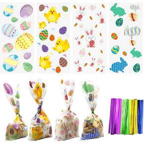CH HAICHENG 120 PCS Easter Cellophane أكياس ، 4 أنماط متنوعة عيد الفصح تعالج الحقائب الجيدة مع تويست روابط لحلوى ملفات تعريف الارتباط