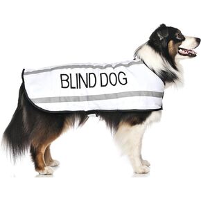 Blind Dog White Alert Warning Warm Dog Coats S-M M-L L-XL Waterproof Reflective Fleece Lined (No/Limited Sight) Prevents Accidents by Warning Others of Your Dog in Advance (M-L Back 17" (43cm)