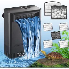 TARARIUM Turtle Tank Filter Aquarium Filter Power Adjustable 30-75 Gal. 290 GPH Large Internal Filter 3-Stage w/Replacement Media 4pcs Sponge Clip 1Pcs Ceramic Ball Plate Replacement for IX-120
