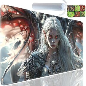 Playmat لـ MTG و 24 × 14 بوصة من Playmats ، لـ TCG و CCG Trading Card Game MAT ، ومطاط غير انزلاق لـ MTG Playmats مع حقيبة تخزين و 6 مجموعة من الزهر ، ونمط فتاة أنيمي