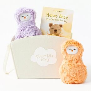 Slumberkins Honey Bear ، أنا ممتن لك كتاب + Melon Peep + Violet Peep + Basket - مجموعة هدايا عيد الفصح ، ألعاب التعلم العاطفي SEL للبنين والبنات