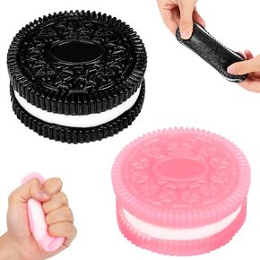 2 Pack Stress Relief Toys, Taba Silicone Squishys Toy, Biscuit fufu Ultra-Soft Squeeze Toys, Ultra-Soft Decompression Venting Toy for Stress and Anxiety Relaxing Toy Black&Pink