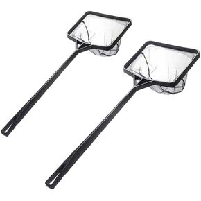 2 Pieces Small Aquarium Fish Net with Plastic Handle Fine Mesh Aquarium Net Long Handle Small Fish Catch Nets for Aquarium Fish Tanks, 3.7 Inch, 5.5 Inch, Black