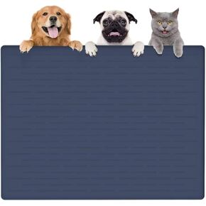 Jet Lag 32" x 24" Pet Food Mat, Waterproof Nonslip Pet Feeding Mats for Food and Water, Silicone Dog Mats with Raised Edge & Anti-Slip Strip for Dog Cat Bowls, Pet Mat for Floors, Blue
