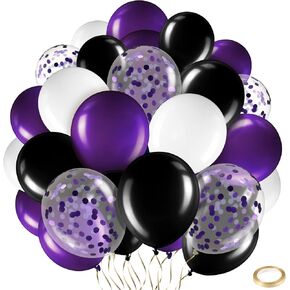 SRATTE 60 PCS 12 بوصة البالونات مجموعة البالونات المعدنية اللاتكس مع 2 رولز شريط الشريط لصالح يوم الذكرى ، أعياد الميلاد ، الرابع من يوليو ، ديكورات عيد الهالوين (أسود ، أخضر ، أبيض)