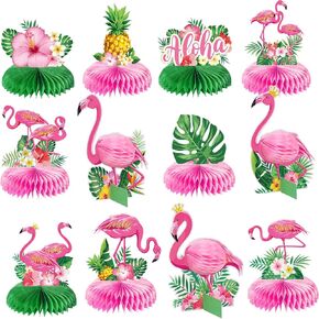 Wettarn 12 Pcs Flamingo Honeycomb Centerpieces Decorations Hawaii Luau Honeycomb Centerpieces Flamingo Party Table Centerpieces Summer Tropical Aloha Party Table Toppers Hawaiian Luau Party Supplies