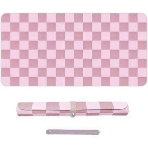Pink & Beige Dequered Desk Mat 31.5x15.7 بوصة - لوحة مكتب كبيرة غير قابلة للانزلاق مع حزام تخزين ، واقي طاولة مقاوم للماء للألعاب ، والغرور ، والمكتب والمنظمين المكتبي