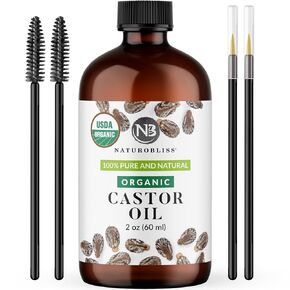 NaturoBliss Organic Castor Oil 100% Pure and Natural Premium Grade Oil for Hair Growth, Eyelashes and Eyebrows - Carrier Oil - Hair and Body Oil - Expeller-Pressed & Hexane-Free (16 Fl Oz)