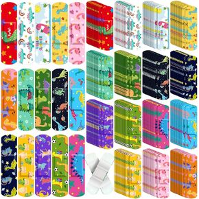 150 Pcs Bulk Kids Bandages Dinosaur 15 Styles Fun Children's Adhesive Bandages Colorful PE Flexible Bandages Cartoon Bandages for Kids Boys Girls Students