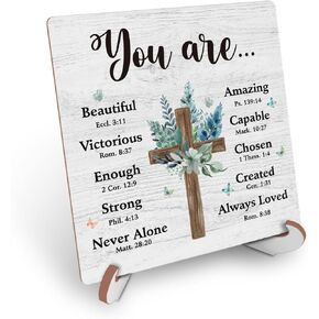 Christian Sister Gifts from Sisters To My Sister In Christ Inspirational Desk Decor Wood Sign Bible Verse Religious Sisters Gift Plaque with Wood Stand for Sister Friends Bestie Faith Friendship