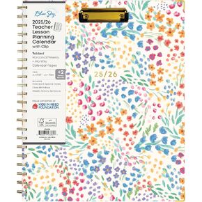 Blue Sky 2025-2026 Weekly and Monthly Academic Year Teacher Lesson Planner Calendar With Clipboard, July 2025 - June 2026, 8.5" x 11", Hard Cover, Wirebound, Laminated Tabs, Miah