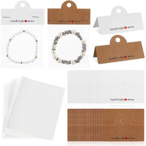 TEHAUX 200pcs Kraft Paper Jewelry Packaging Bags with Earring Holder Cards, Eco-Friendly Small Business Supplies for Jewelry, 3.97x3.14 Inches, Brown and White