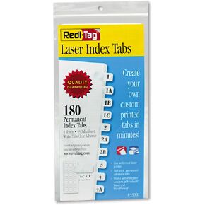 redi-tag 33001 علامات تبويب فهرس قابلة للطباعة بالليزر 7/16 بوصة أبيض 180/حزمة