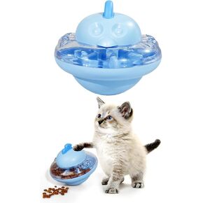 Cat Interactive Cat Treat Puzzle & Leeder للقطط الداخلية ، موزع الطعام البطيء مع ثقب قابل للتعديل ، لعبة Cat Treat للتمرين والملل (الأزرق)