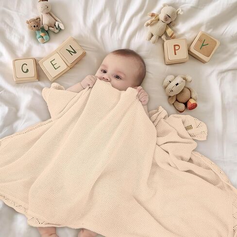 White Cotton Knit Baby Baptism Blanket for DIY Embroidery, 40''x31 | Includes gift box; machine washable & gentle for sensitive baby skin in Kuwait