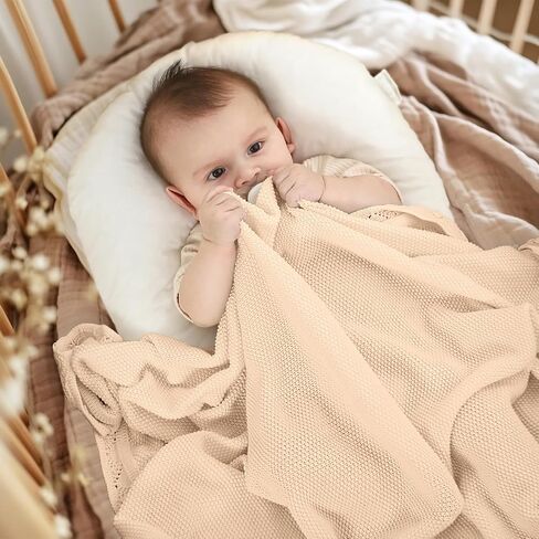 White Cotton Knit Baby Baptism Blanket for DIY Embroidery, 40''x31 | Includes gift box; machine washable & gentle for sensitive baby skin in Kuwait