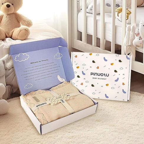White Cotton Knit Baby Baptism Blanket for DIY Embroidery, 40''x31 | Includes gift box; machine washable & gentle for sensitive baby skin in Kuwait