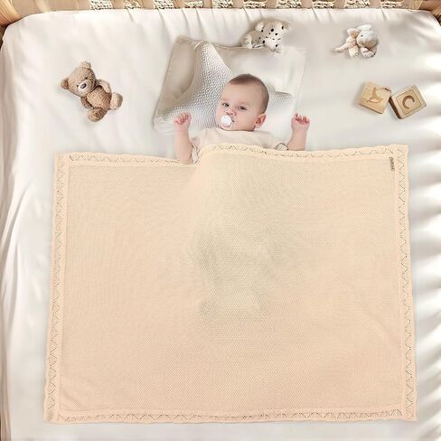 White Cotton Knit Baby Baptism Blanket for DIY Embroidery, 40''x31 | Includes gift box; machine washable & gentle for sensitive baby skin in Kuwait