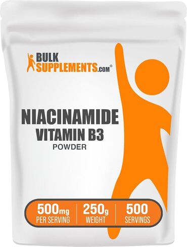 BulkSupplements.com Niacinamide Powder - Niacinamide Supplement, Vitamin B3 Supplement, Niacinamide 500mg - B3 Vitamins for Skin Health, Pure & Gluten Free - 500mg per Serving, 500g (1.1 lbs) in Saudi Arabia