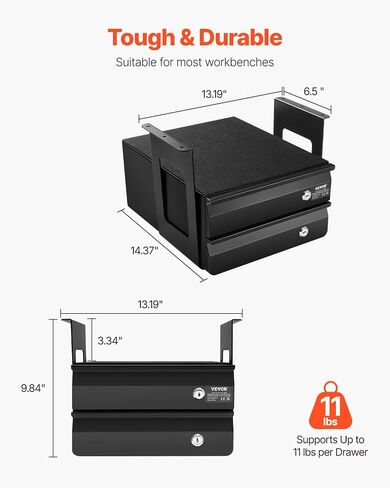 VEVOR 22" Wide Under Desk Drawer Slide Out, Under Desk Mounted Pull-out Drawer Attachment, Hidden Desktop Storage Organizer, Under Table Pencil Drawer for office Home Sit Stand Workstation, 25x9x3 in in Saudi Arabia