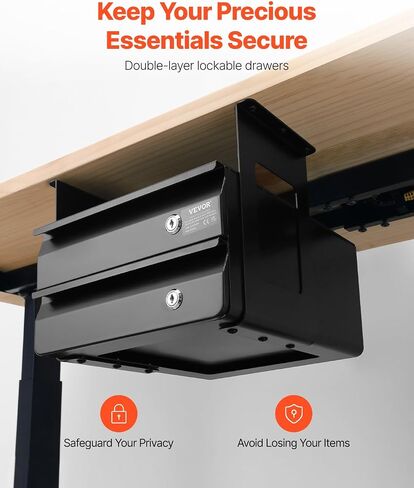 VEVOR 22" Wide Under Desk Drawer Slide Out, Under Desk Mounted Pull-out Drawer Attachment, Hidden Desktop Storage Organizer, Under Table Pencil Drawer for office Home Sit Stand Workstation, 25x9x3 in in Saudi Arabia