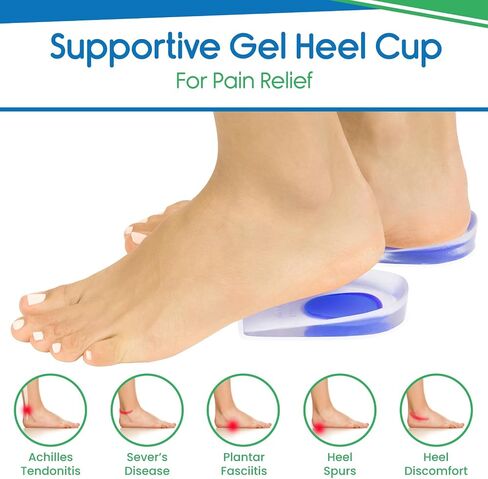 Heel Cups for Heel Pain Relief (3 Pairs) - Gel Cushion Inserts for Heel Spur, Achilles Tendonitis, Plantar Fasciitis - Insole Pads for Shoes Women & Men - Silicone Supports, Shock Absorbing in Kuwait