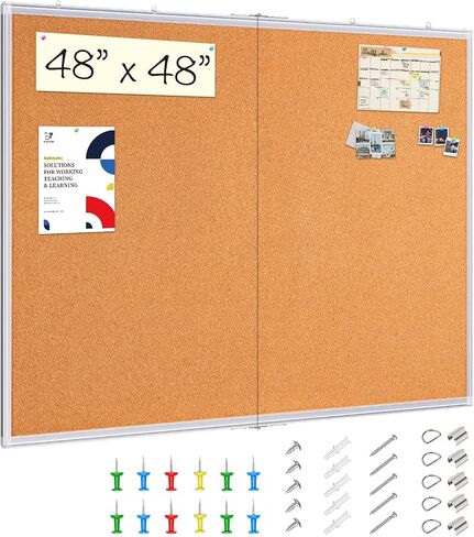 Maxtek Barge Cork Board 48 × 36 بوصة ، لوحة نشرة للجدران ، 4'x 3 'الإطار الإضافي للألومنيوم ، لوحة دبوس مثبتة على الحائط القابلة للطي إشعار لوحة الفلين للمكتب ، شاشة الجدار المنزلي in Kuwait