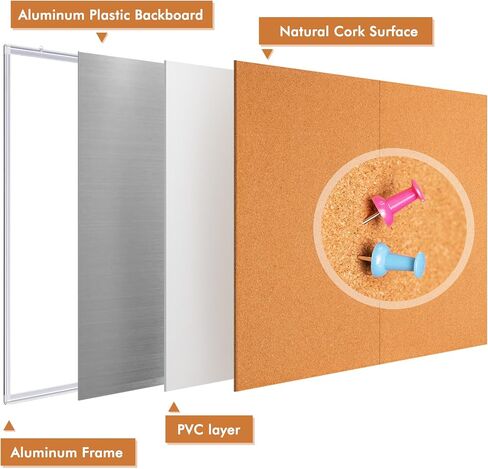 Maxtek Barge Cork Board 48 × 36 بوصة ، لوحة نشرة للجدران ، 4'x 3 'الإطار الإضافي للألومنيوم ، لوحة دبوس مثبتة على الحائط القابلة للطي إشعار لوحة الفلين للمكتب ، شاشة الجدار المنزلي in Kuwait