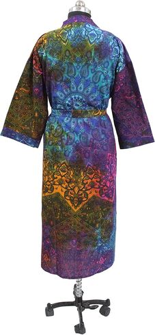 CRAFT KALA Robe Women's Kimono Long s with White Flower Printed Blue Kimono Nightgown, One Size, White Flower Blue in Saudi Arabia