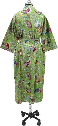 CRAFT KALA Robe Women's Kimono Long s with White Flower Printed Blue Kimono Nightgown, One Size, White Flower Blue in Saudi Arabia