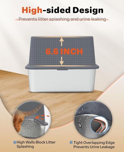 Stainless Steel Litter Box with Lid, Extra Large Metal Cat Box for Big Cats, High Sided Kitty Litter Box with Scoop, XL, Open Top, Non-Sticky, Anti-Leakage, Easy to Clean (Gray, X-Large) in Saudi Arabia