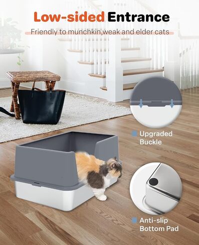Stainless Steel Litter Box with Lid, Extra Large Metal Cat Box for Big Cats, High Sided Kitty Litter Box with Scoop, XL, Open Top, Non-Sticky, Anti-Leakage, Easy to Clean (Gray, X-Large) in Saudi Arabia