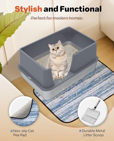 Stainless Steel Litter Box with Lid, Extra Large Metal Cat Box for Big Cats, High Sided Kitty Litter Box with Scoop, XL, Open Top, Non-Sticky, Anti-Leakage, Easy to Clean (Gray, X-Large) in Saudi Arabia