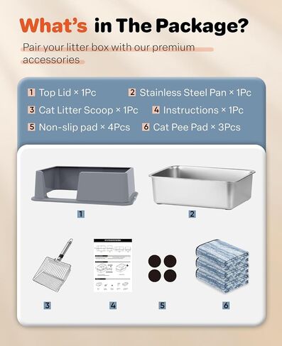Stainless Steel Litter Box with Lid, Extra Large Metal Cat Box for Big Cats, High Sided Kitty Litter Box with Scoop, XL, Open Top, Non-Sticky, Anti-Leakage, Easy to Clean (Gray, X-Large) in Saudi Arabia