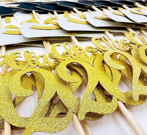 2025 Glittery Graduation Cupcake Toppers (48 Pieces) - Class of 2025 Graduation Cap Diploma Cupcake Toppers - Navy Blue in Saudi Arabia