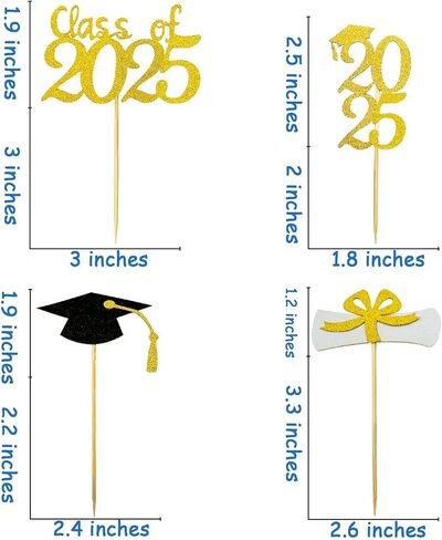 2025 Glittery Graduation Cupcake Toppers (48 Pieces) - Class of 2025 Graduation Cap Diploma Cupcake Toppers - Navy Blue in Saudi Arabia