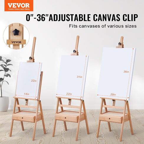 VEVOR Studio H-Frame Easel, Holds Canvas up to 36", Beechwood Artists Easel with Art Supply Storage Drawer, 22 lbs Load Capacity in Saudi Arabia
