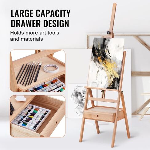 VEVOR Studio H-Frame Easel, Holds Canvas up to 36", Beechwood Artists Easel with Art Supply Storage Drawer, 22 lbs Load Capacity in Saudi Arabia