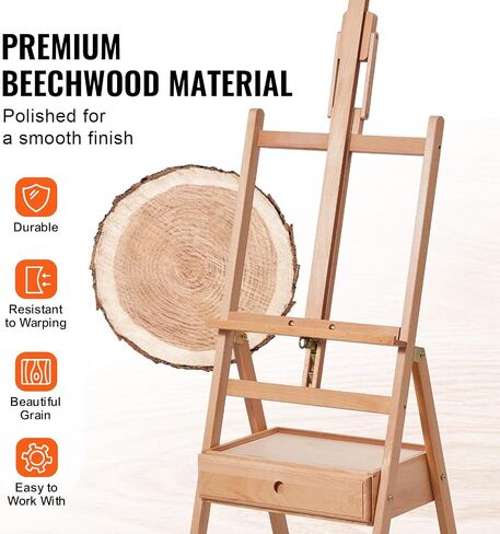 VEVOR Studio H-Frame Easel, Holds Canvas up to 36", Beechwood Artists Easel with Art Supply Storage Drawer, 22 lbs Load Capacity in Saudi Arabia