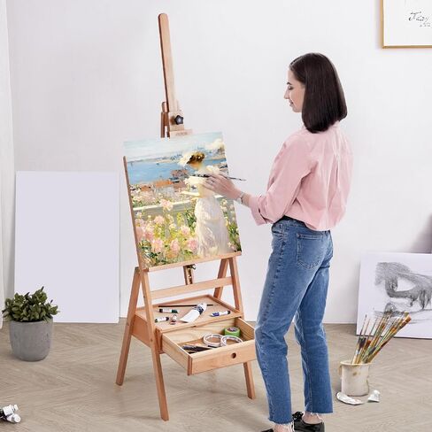 VEVOR Studio H-Frame Easel, Holds Canvas up to 36", Beechwood Artists Easel with Art Supply Storage Drawer, 22 lbs Load Capacity in Saudi Arabia