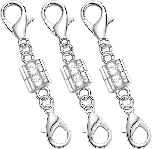 925 Silver Double Lobster Magnetic Necklace Clasps,Magnetic Jewelry Clasps for Necklaces Extender Bracelet Clasps and Closures (3silvery) in Saudi Arabia
