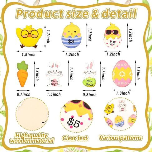 24 Pcs Easter Tokens Reward Egg Fillers Bunny Wood Basket Egg Tokens for Easter Day Party Favors Craft Decoration (Bunny Tokens) in Saudi Arabia