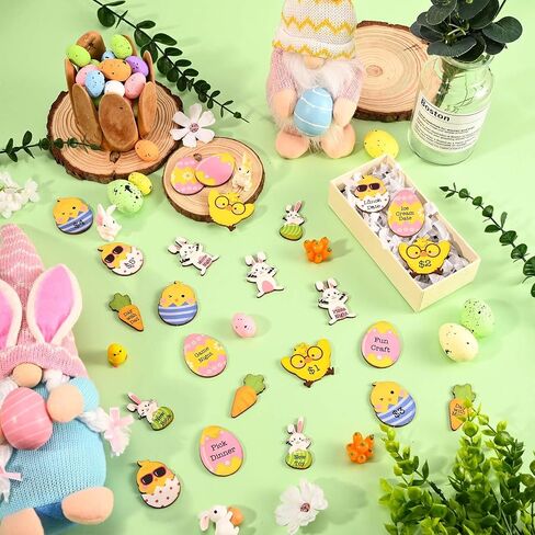 24 Pcs Easter Tokens Reward Egg Fillers Bunny Wood Basket Egg Tokens for Easter Day Party Favors Craft Decoration (Bunny Tokens) in Saudi Arabia