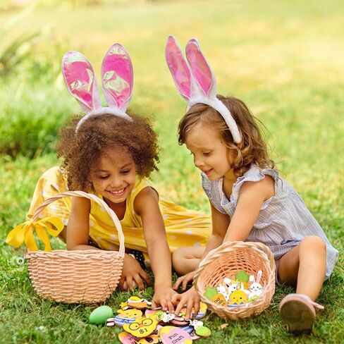 24 Pcs Easter Tokens Reward Egg Fillers Bunny Wood Basket Egg Tokens for Easter Day Party Favors Craft Decoration (Bunny Tokens) in Saudi Arabia