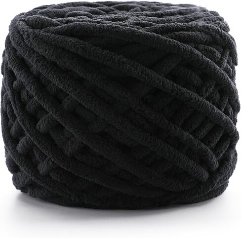 Chunky Chenille Yarn for Crocheting, Fluffy Baby Blanket Yarn for Crochet Sweater Shawl Scarf Gloves, Super Soft Amigurumi Plush Yarn 74 yds/3.5 oz (Black) in Saudi Arabia