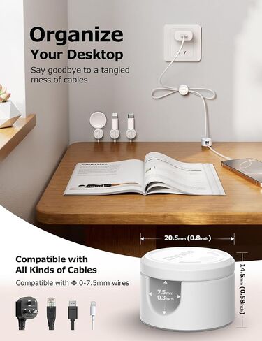 9 Pack Magnetic Cord Organizer [Upgraded Magnetic-Twist-Locked Clips], [360°Rotating Lid] Chfeila Adhesive Cable Management Clips, Phone Charger Cord Holder for Desk Nightstand Car Table Wall, White in Saudi Arabia