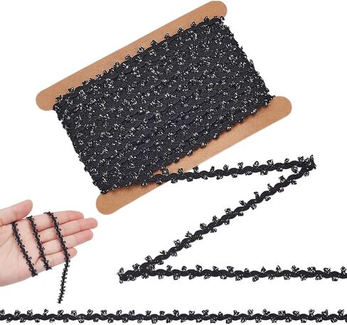 NBEADS 12 Yards Tiny Lace Trim, 1/4 inch Wide Metallic Edge Trims Embellishment Flower Ribbons Braided Lace Trim for DIY Clothes Dress Decoration Sewing Craft Supplies, Gold and Black in Saudi Arabia