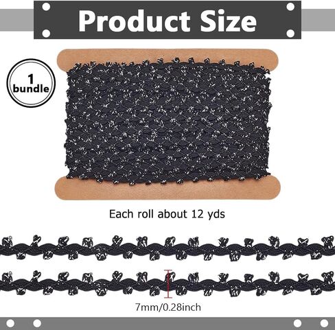 NBEADS 12 Yards Tiny Lace Trim, 1/4 inch Wide Metallic Edge Trims Embellishment Flower Ribbons Braided Lace Trim for DIY Clothes Dress Decoration Sewing Craft Supplies, Gold and Black in Saudi Arabia